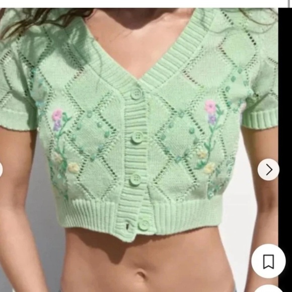 Zara Embroidered Beaded Knit Short Sleeve Cardigan size S​​
Mint Green​ - Picture 2 of 3